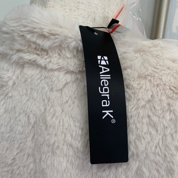 Allegra K Cream Faux Fur Jacket with Broach L - Picture 5 of 10